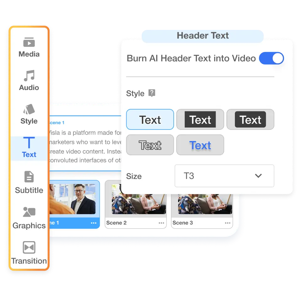 Add and position text using Visla credit video creator’s simple editing tools.